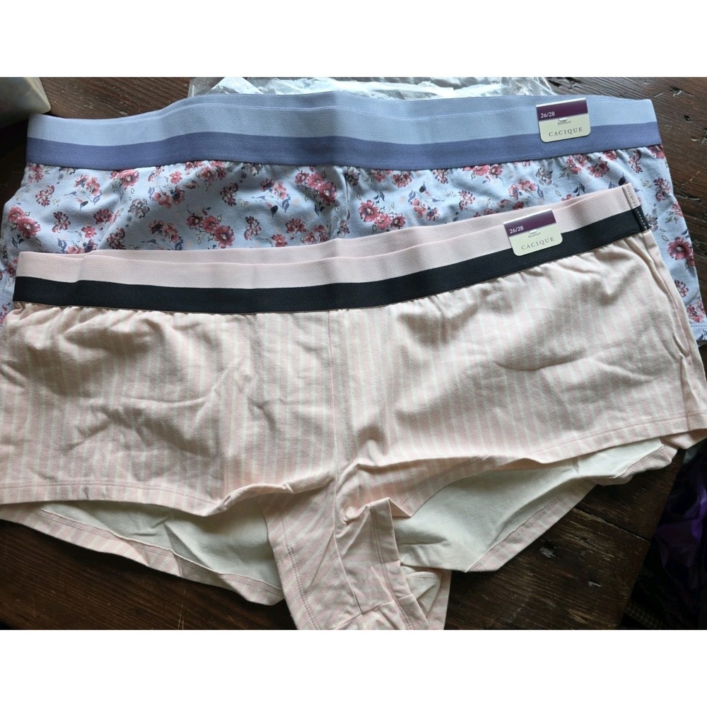 Lot Of 2 Cacique Plus Size Women's Cotton Boyshorts Size 26/28 Foral & Stripes - Picture 7 of 7